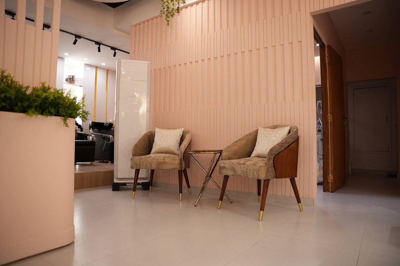 Cozy waiting corner with velvet chairs